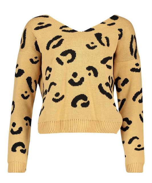 BOOHOO LEOPARD PRINT TWIST JUMPER