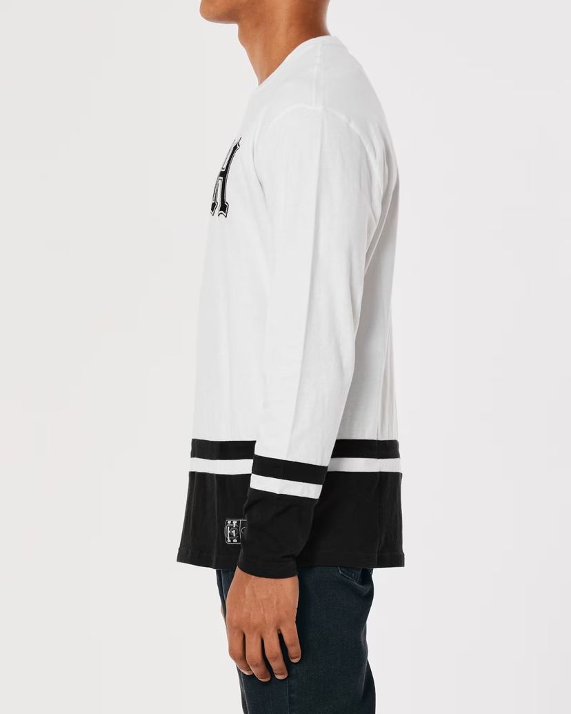 Hollister Long Sleeve Logo Graphic Hockey T-Shirt