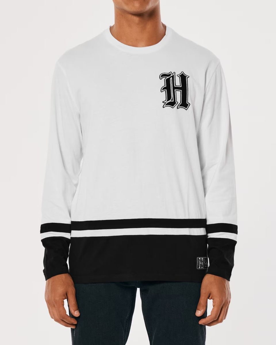 Hollister Long Sleeve Logo Graphic Hockey T-Shirt