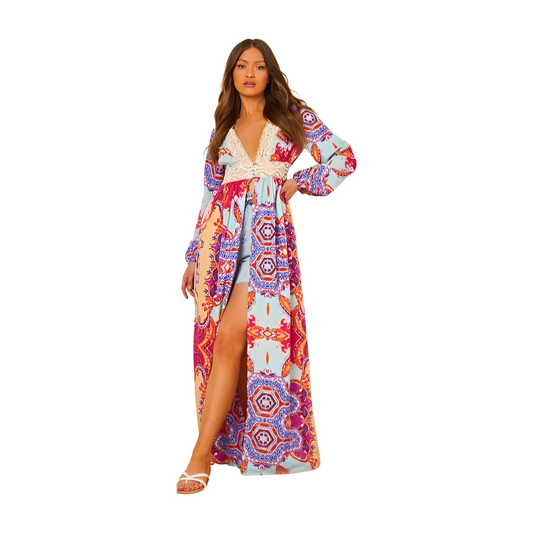 Boohoo Paisley Crochet Trim Button Kimono
