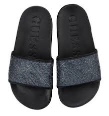 Guess Denim Diamante Sliders Slippers