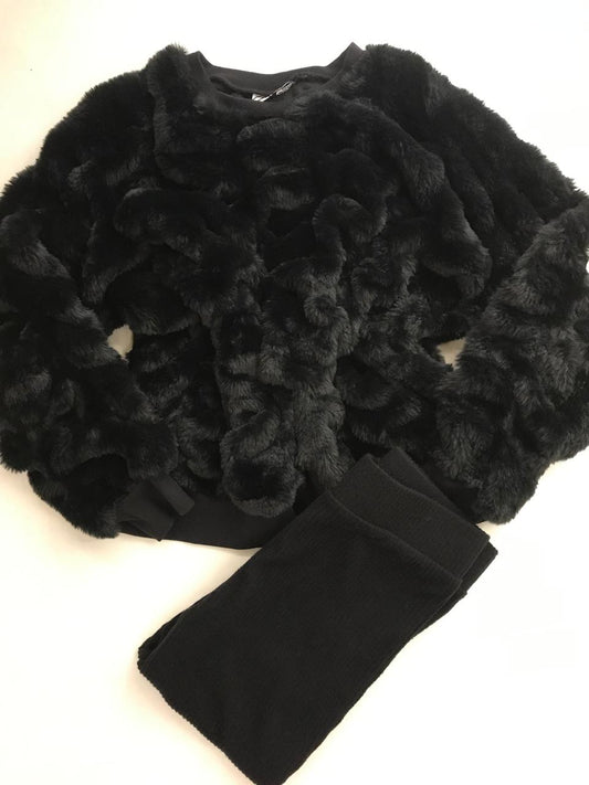 ASOS DESIGN LOUNGE YETI FAUX FUR SWEAT&BRANDED RIB LEGG SET