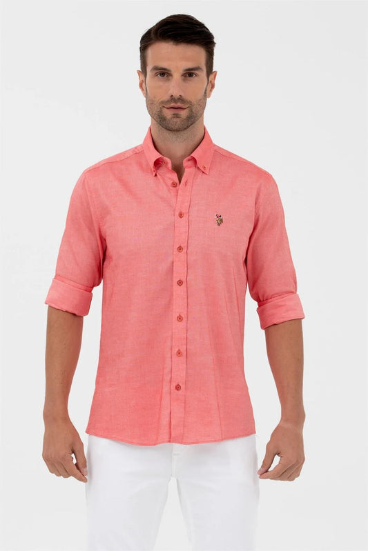 US POLO PLAIN BUTTON DOWN COLLAR LONG SHIRT
