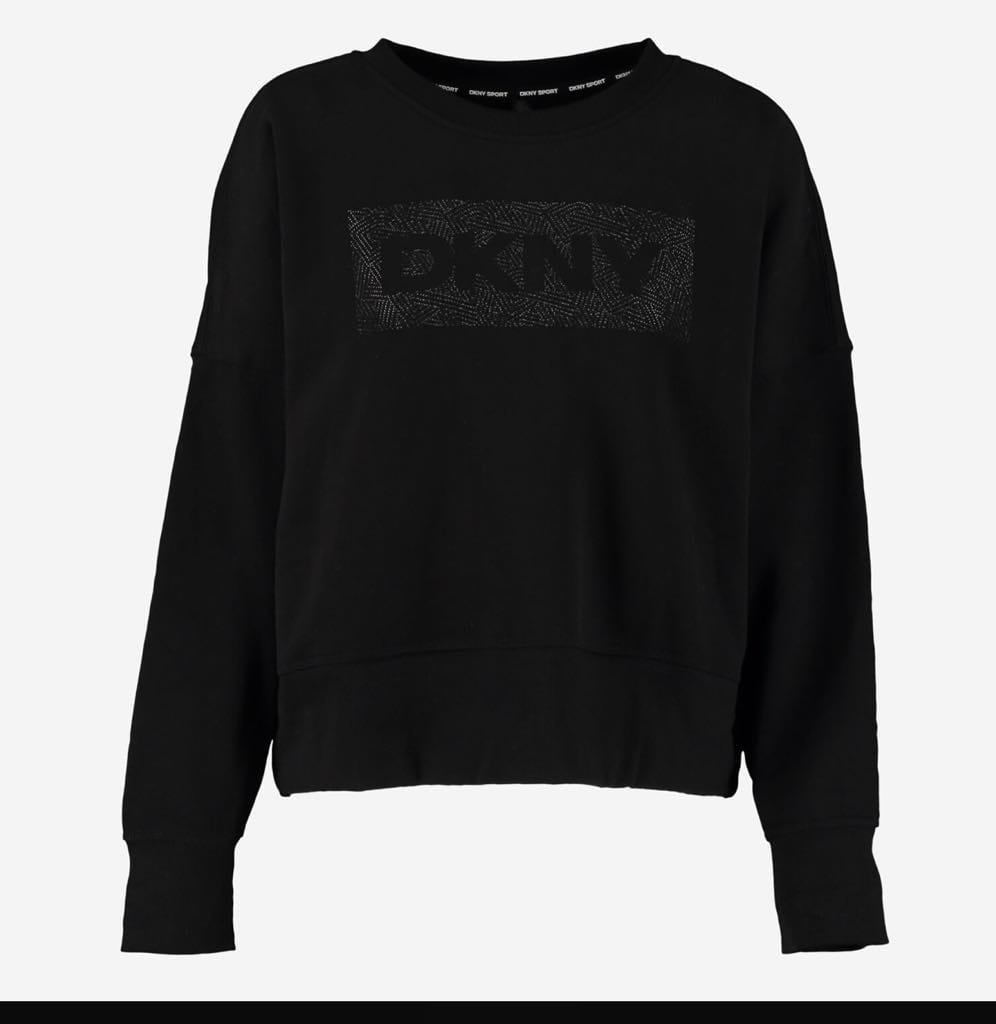 DKNY SPORT WIDE CROPPED STRASS LOGO SWEATSHIRT