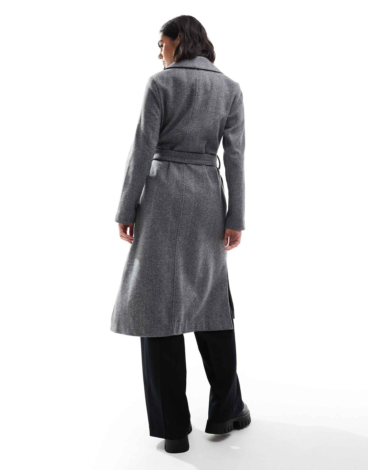 NEW LOOK HERRINGBONE UNLINED LONG BELTED COAT