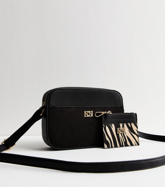 NEW LOOK GRAINED FAUX LEATHER CROSS BODY BAG AND CARD HOLDER