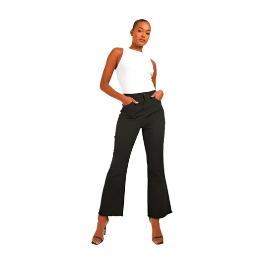 Boohoo Tall High Rise Frayed Hem Kick Flare Jeans