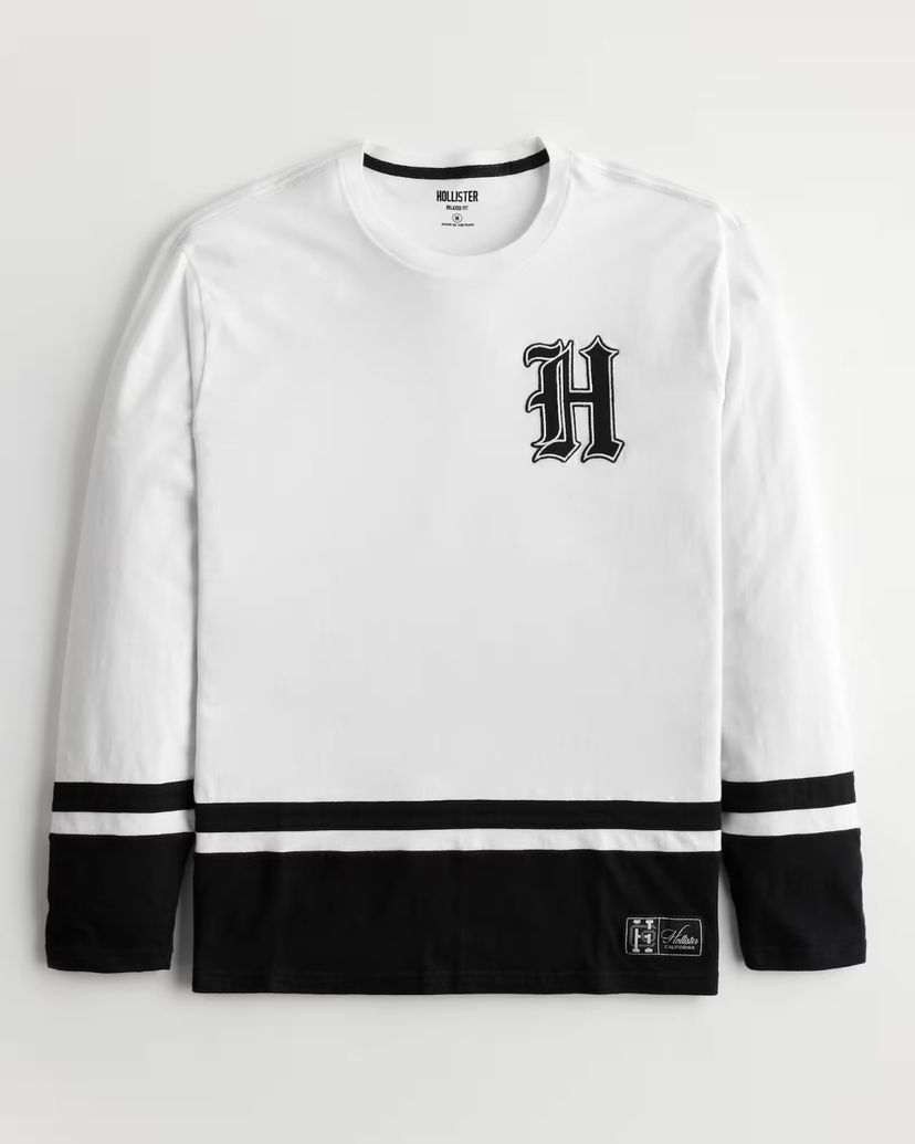 Hollister Long Sleeve Logo Graphic Hockey T-Shirt