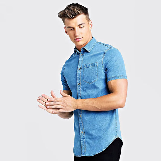 BOOHOO SHORT SLEEVE DENIM SHIRT