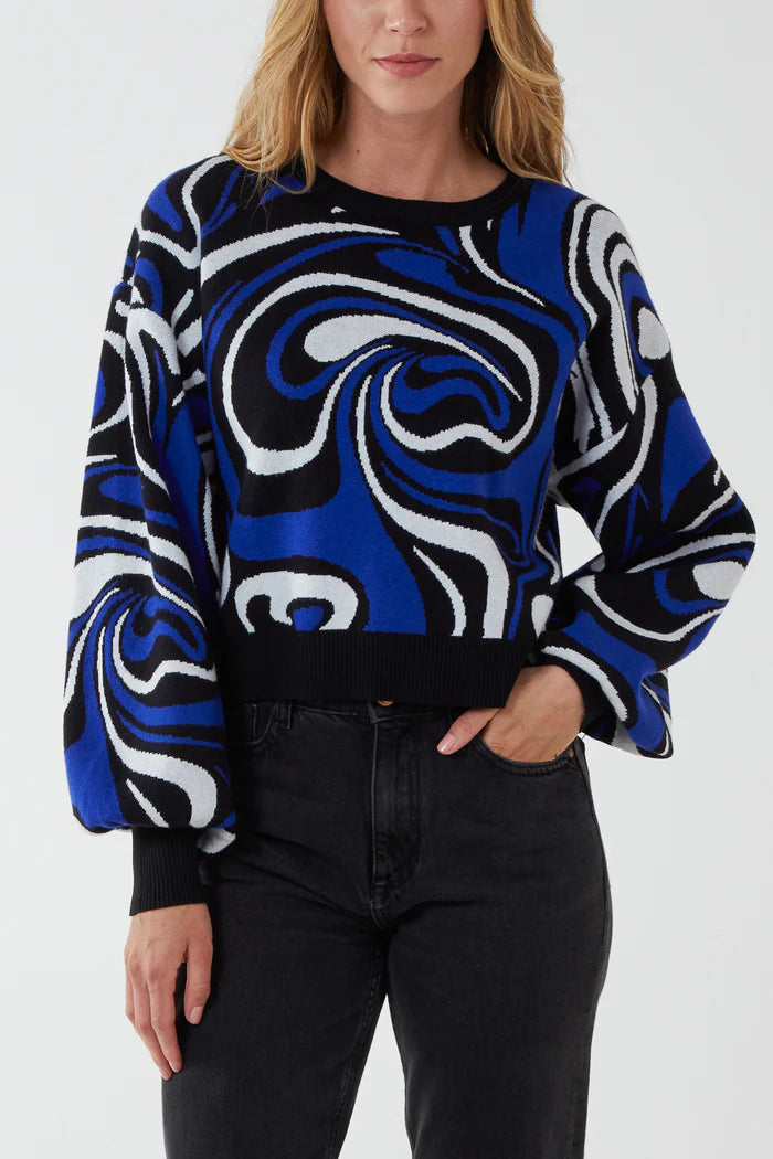 QUIZ KNILTED MORBLE PRINT JUMPER