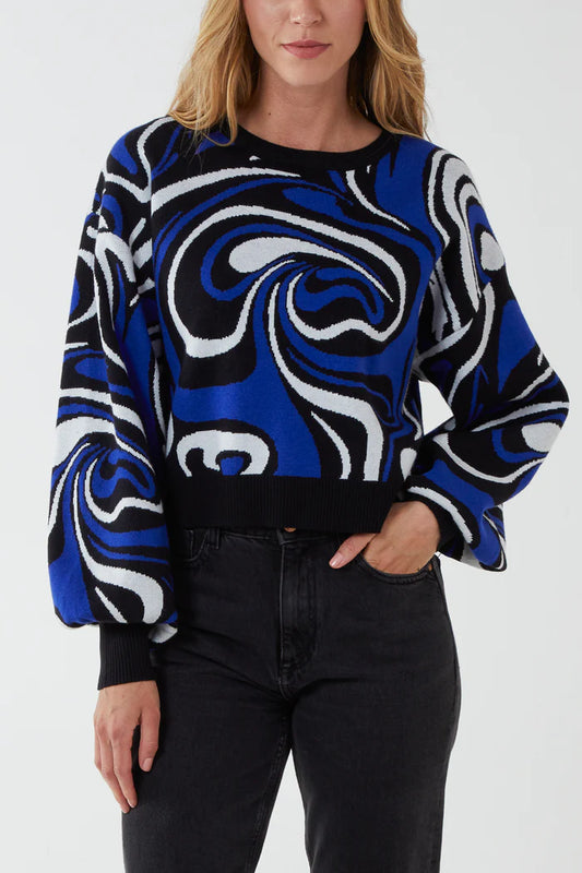 QUIZ KNILTED MORBLE PRINT JUMPER
