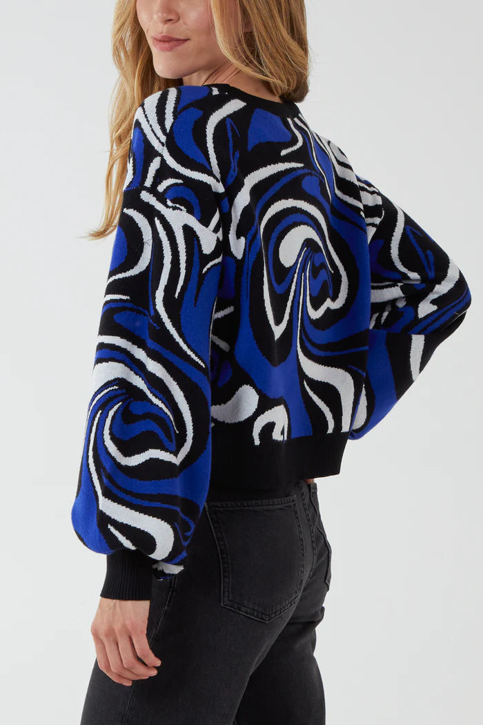 QUIZ KNILTED MORBLE PRINT JUMPER