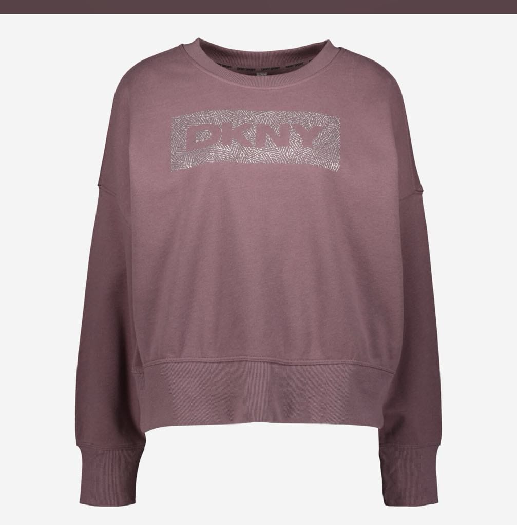 DKNY SPORT WIDE CROPPED STRASS LOGO SWEATSHIRT