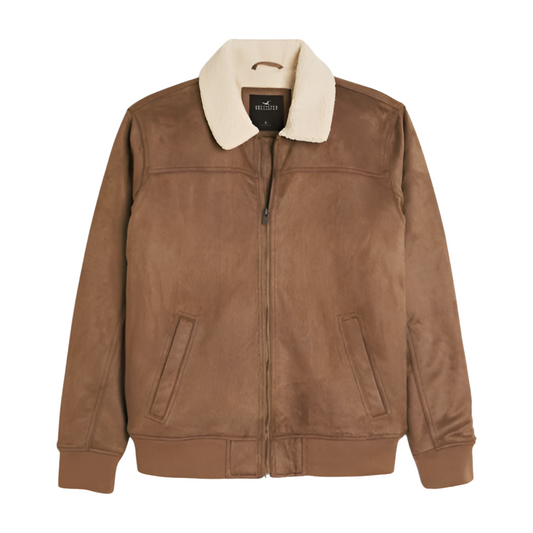 Hollister Faux Shearling Lined Faux Suede Bomber Jacket