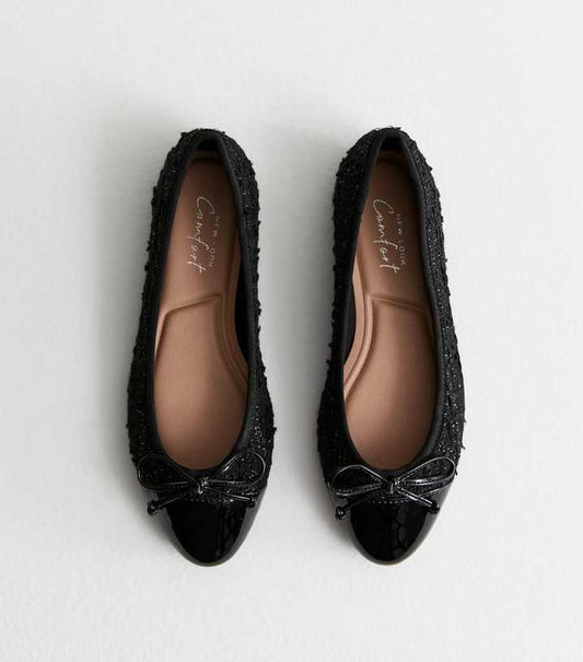 NEW LOOK BOUCHE PATENT TOE PUMP BALLERINA