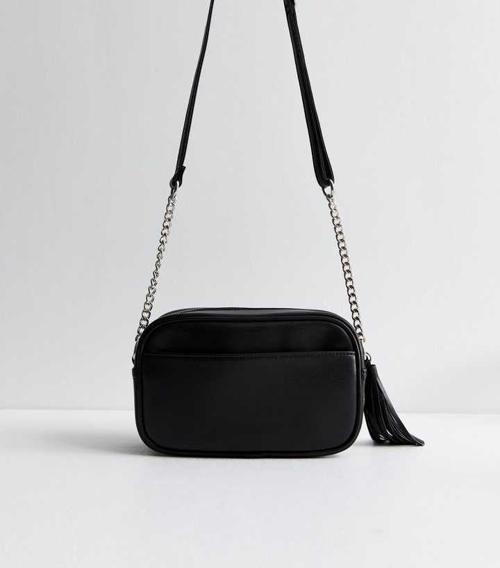 NEW LOOK CHEVRON LEATHER LOOK TASSLE CROSS BODY BAG