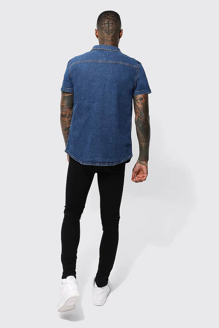 BOOHOO SHORT SLEEVE DENIM SHIRT