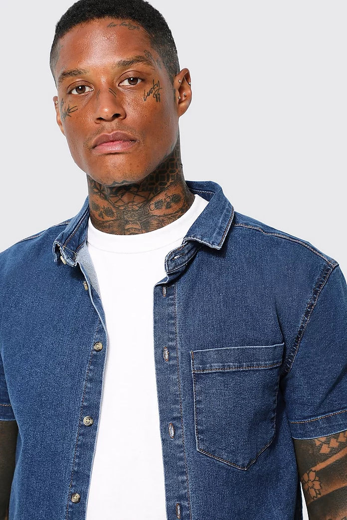 BOOHOO SHORT SLEEVE DENIM SHIRT