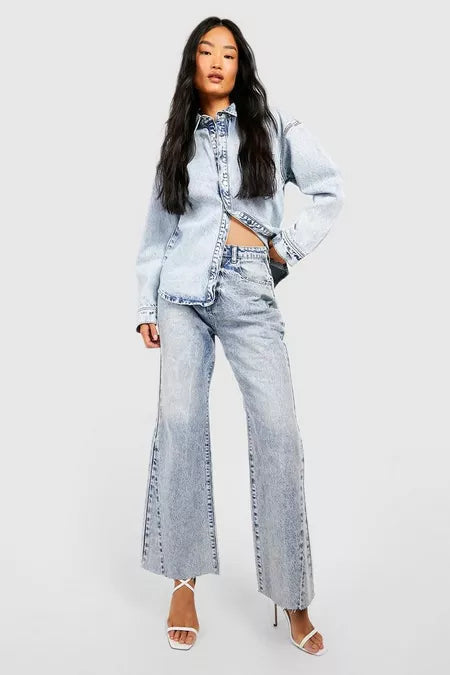 BOOHOO SEAM DETAIL ACID WASH STRAIGHT LEG JEANS