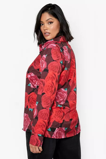 Boohoo Rose Print Blouse