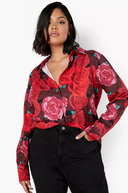 Boohoo Rose Print Blouse