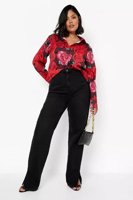 Boohoo Rose Print Blouse
