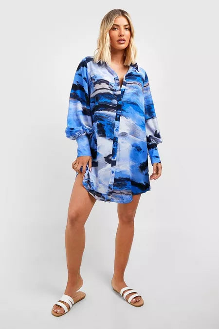 BOOHOO PRINT OVERSIZED SHIRT DRESS