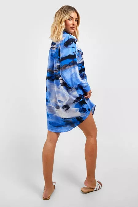 BOOHOO PRINT OVERSIZED SHIRT DRESS