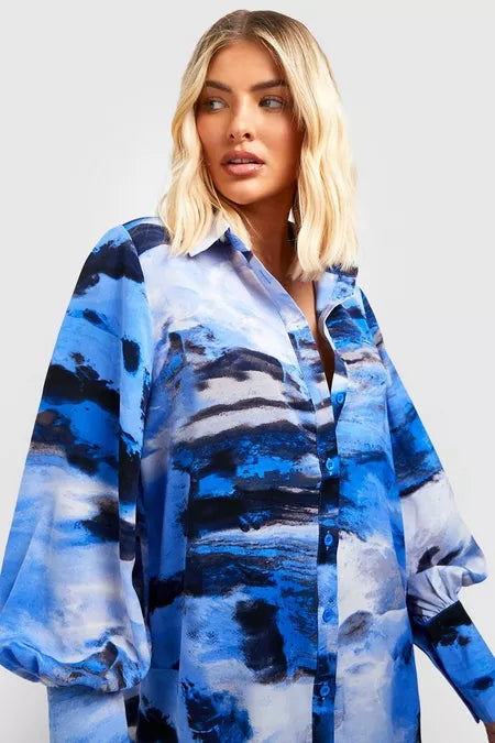 BOOHOO PRINT OVERSIZED SHIRT DRESS