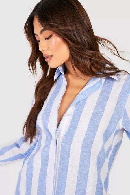 BOOHOO STRIPE COTTON OVERSIZED SHIRT DRESS