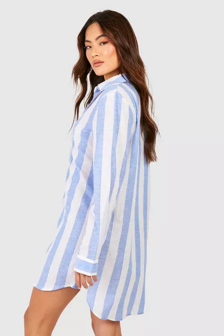 BOOHOO STRIPE COTTON OVERSIZED SHIRT DRESS