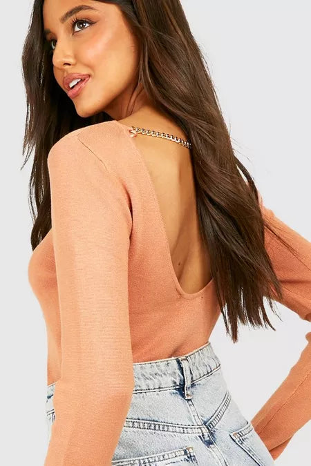 BOOHOO CHAIN DETAILED KNIT TOP