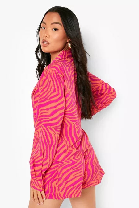BOOHOO PETITE ZEBRA PRINT UTILITY SHIRT