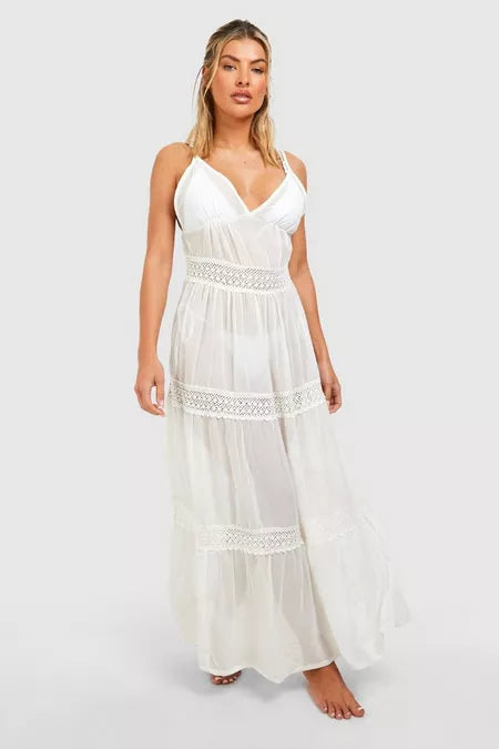 BOOHOO CHIFFON TRIM MAXI BEACH DRESS