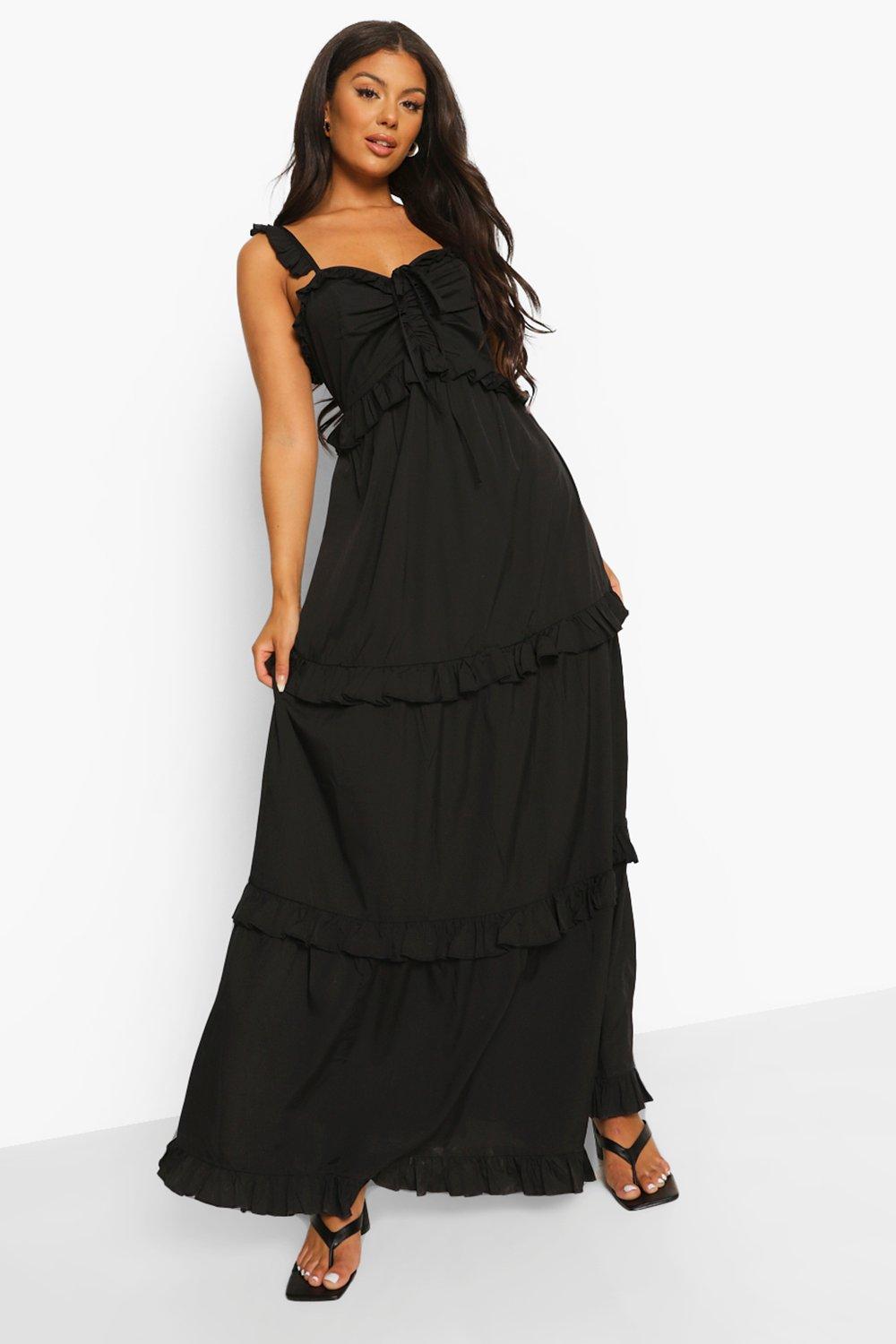 BOOHOO FRILL SHOULDER MAXI DRESS