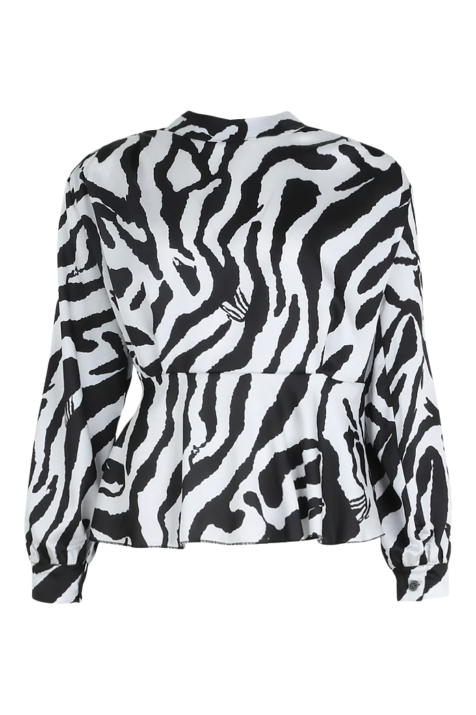 BOOHOO SATIN ZEBRA SHOULDER BLOUSE