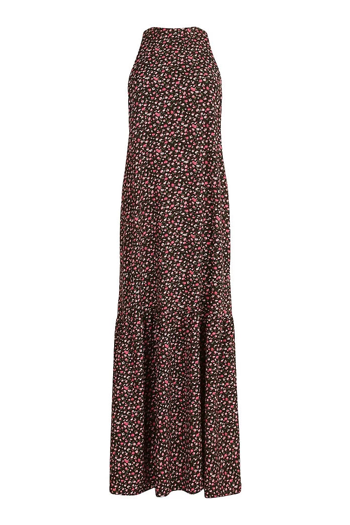 BOOHOO HIGH NECK TIERED HEM DITSY MAXI DRESS