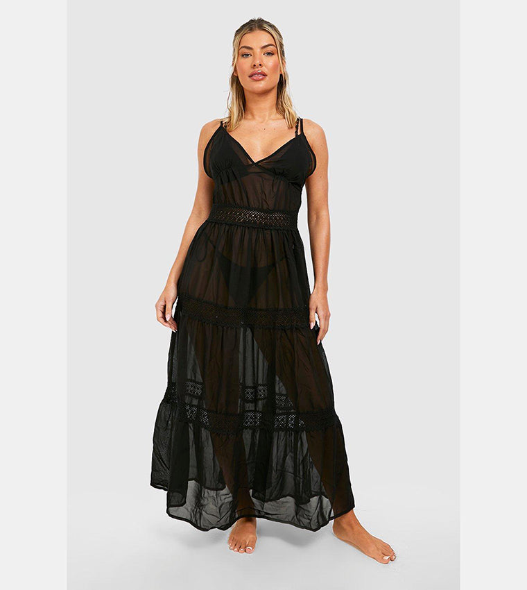BOOHOO CHIFFON TRIM MAXI BEACH DRESS