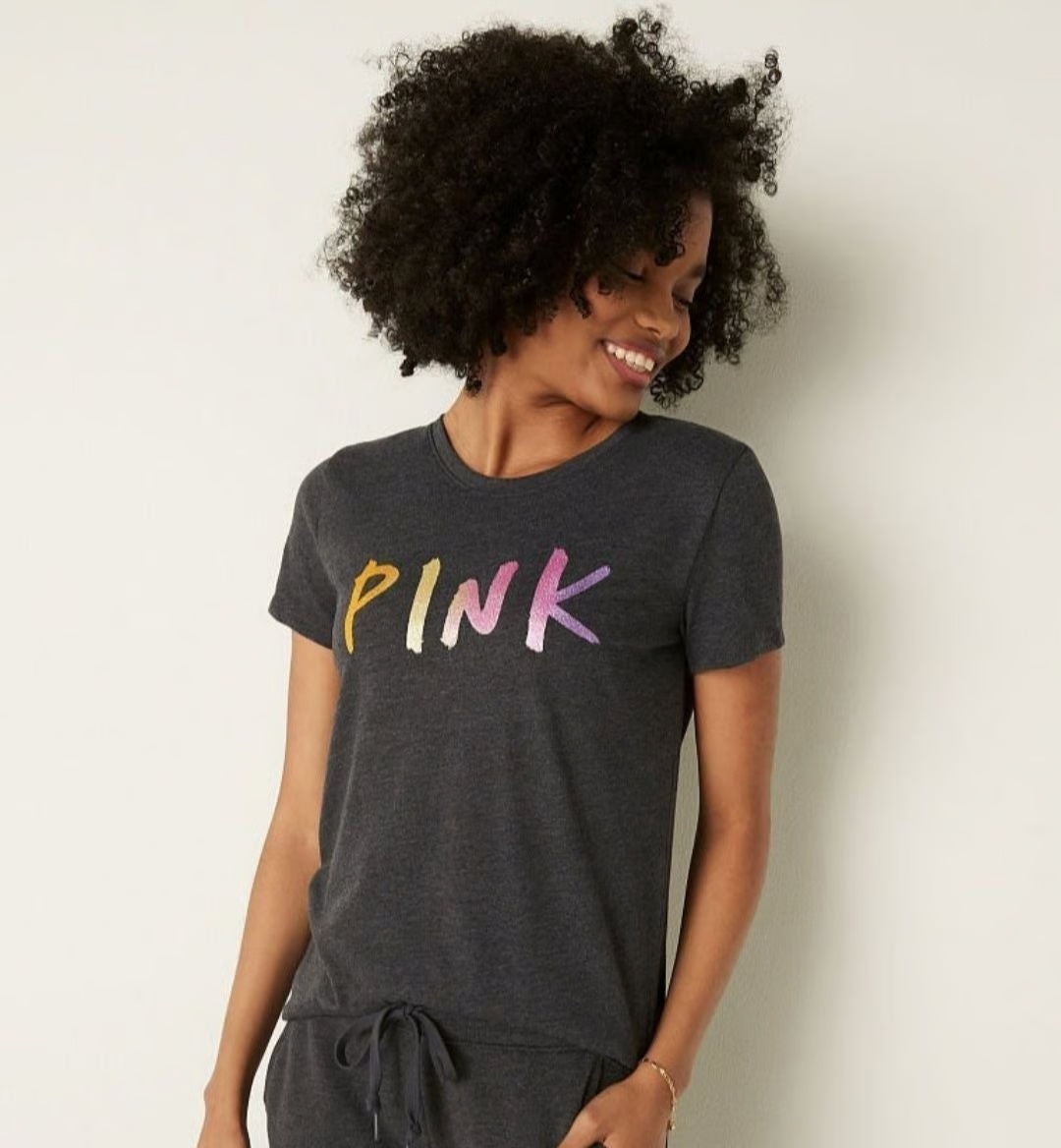 PINK LOGO GLITTER  T-SHIRT