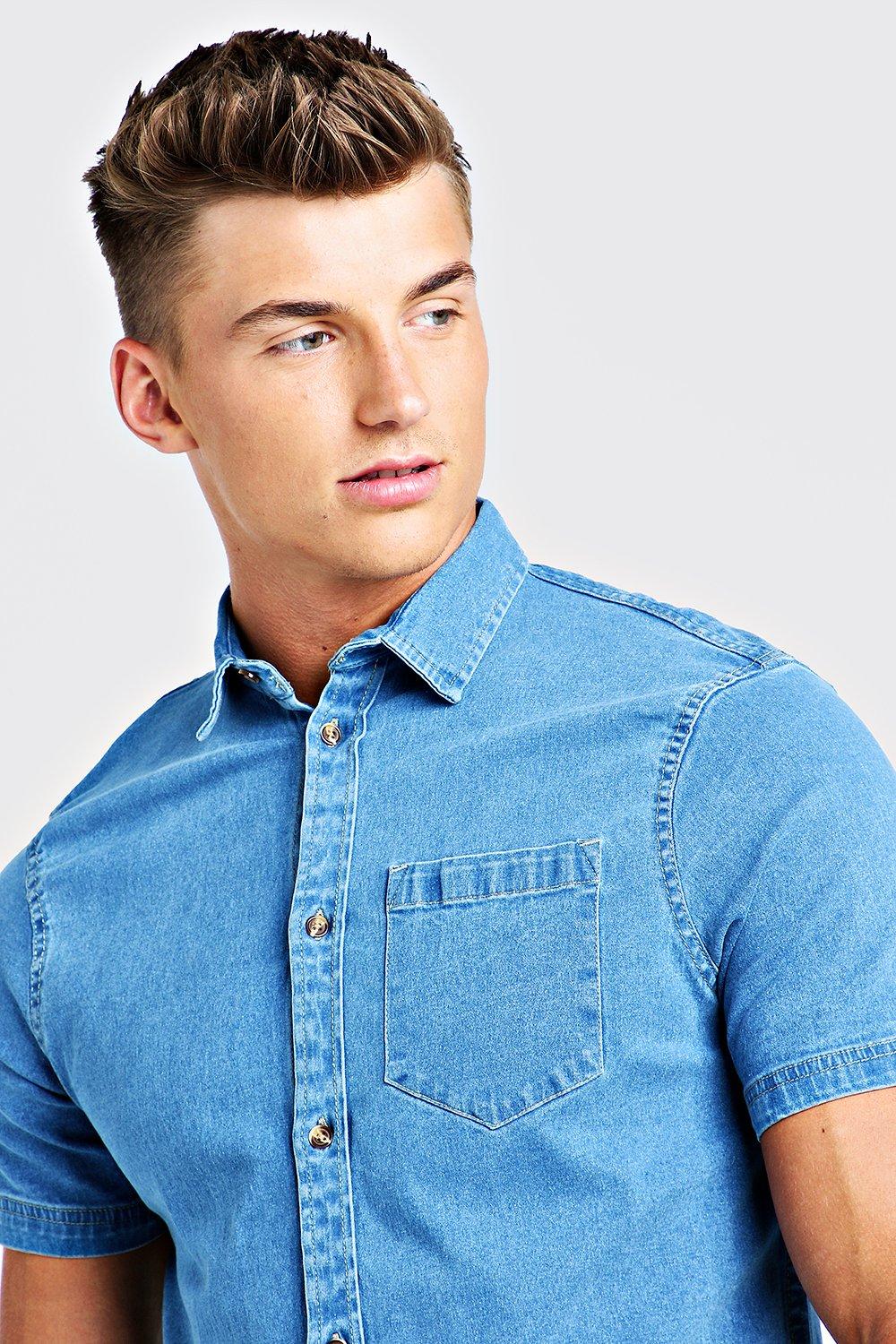 BOOHOO SHORT SLEEVE DENIM SHIRT