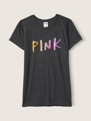 PINK LOGO GLITTER  T-SHIRT