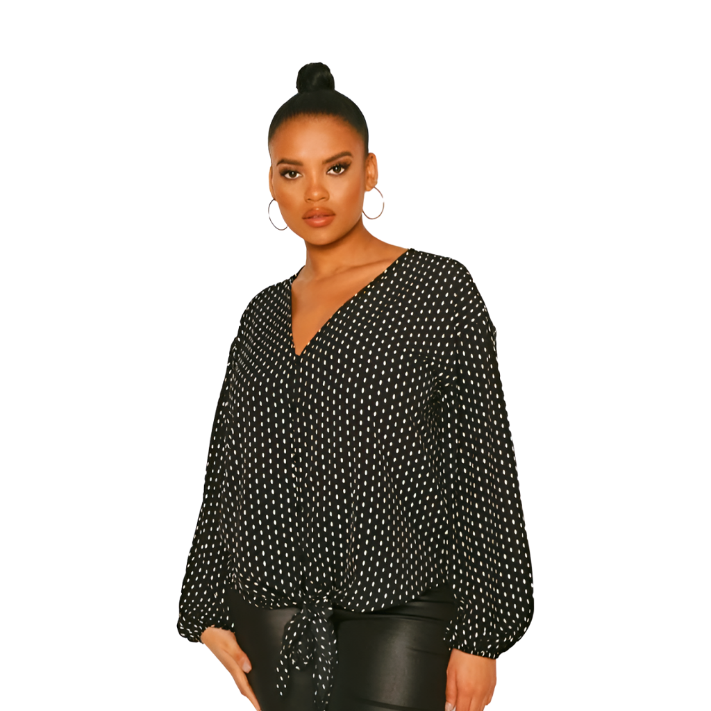 Boohoo Plus Diamond Print Tie Front Blouse