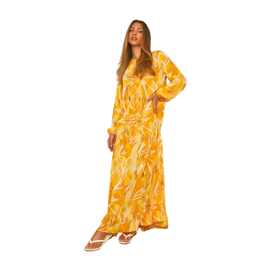 Boohoo Printed Sleeve Maxi Smock Dress