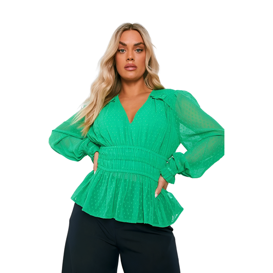 Boohoo Plus Dobby Mesh Volume Sleeve Blouse