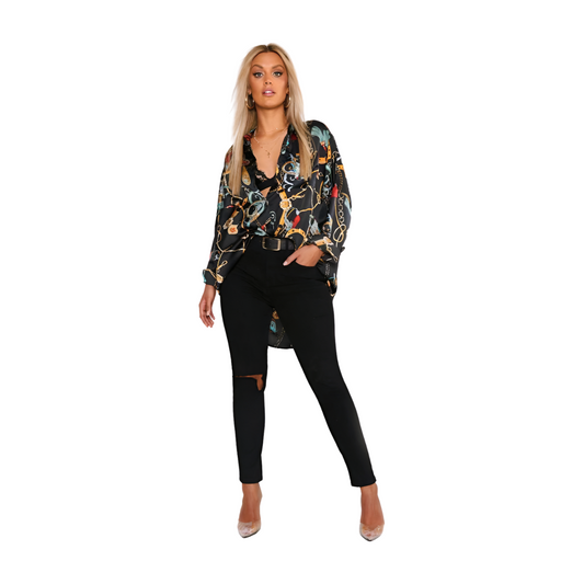 Boohoo Satin Chain Print Oversized Shirt