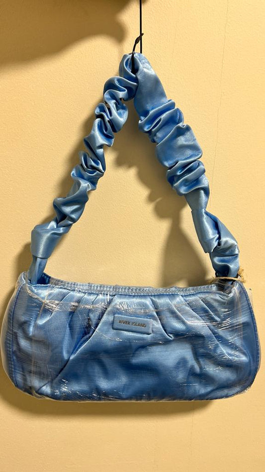 RI BLUE SATIN RUCHED SHOULDER BAG