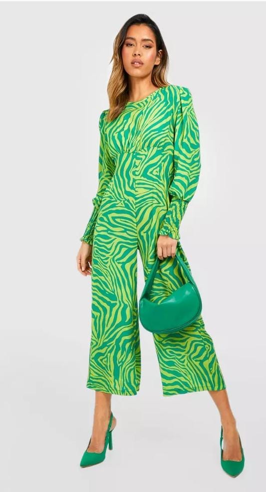 BOOHOO ZEBRA L/S CULOTTE JUMPSUIT