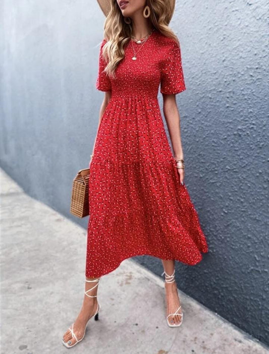 SHEIN FLORAL RUFFLE HEM SHIRRED DERSS