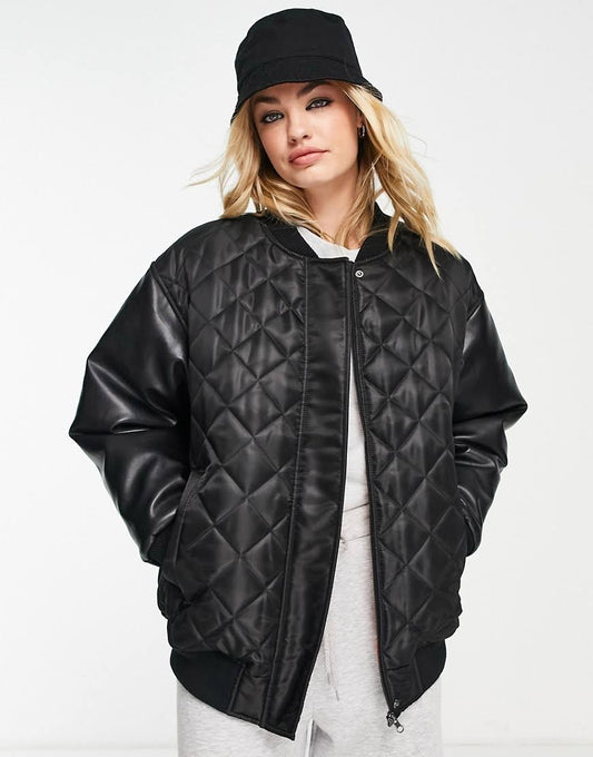ASOS BOMBER FAUX LEATHER SLEEVES JACKET