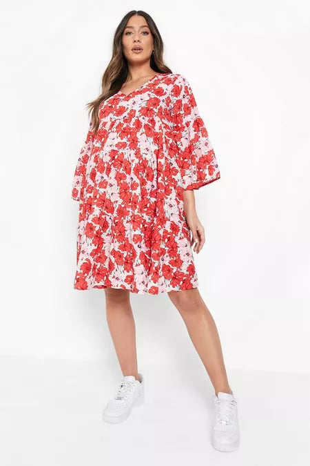BOOHOO MATERNITY FLORAL V NECK DRESS